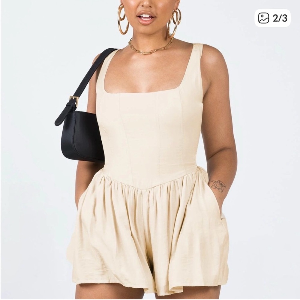 Princess Polly Cream Square-Neck Romper